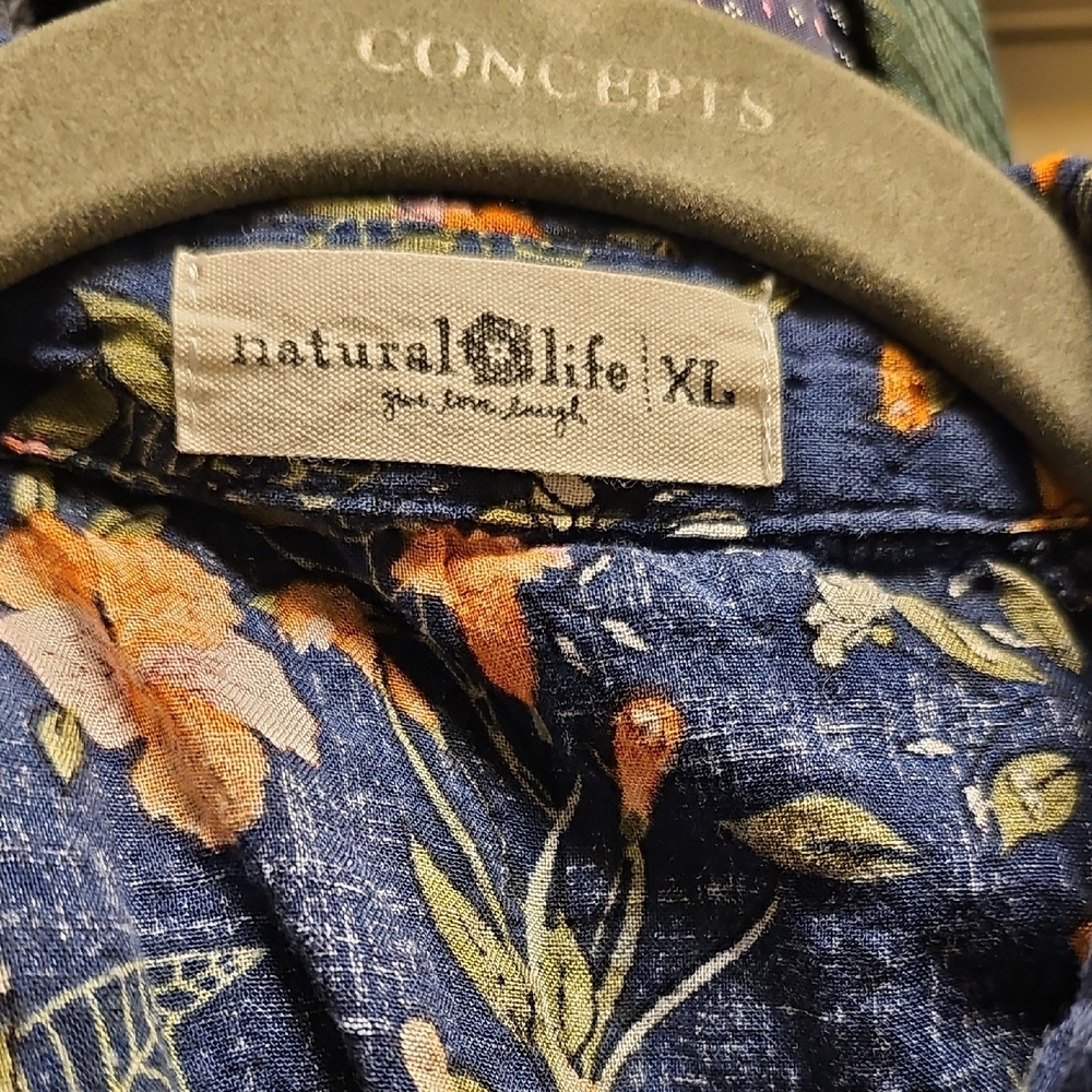 Natural Life Cotton Blue Rebecca Dress with Orange Floral Design - Picture 2 of 3